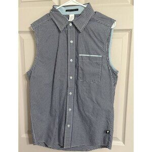 Andrew Christian Gingham Sleeveless Button Up Shirt Mens Size Medium Tapered